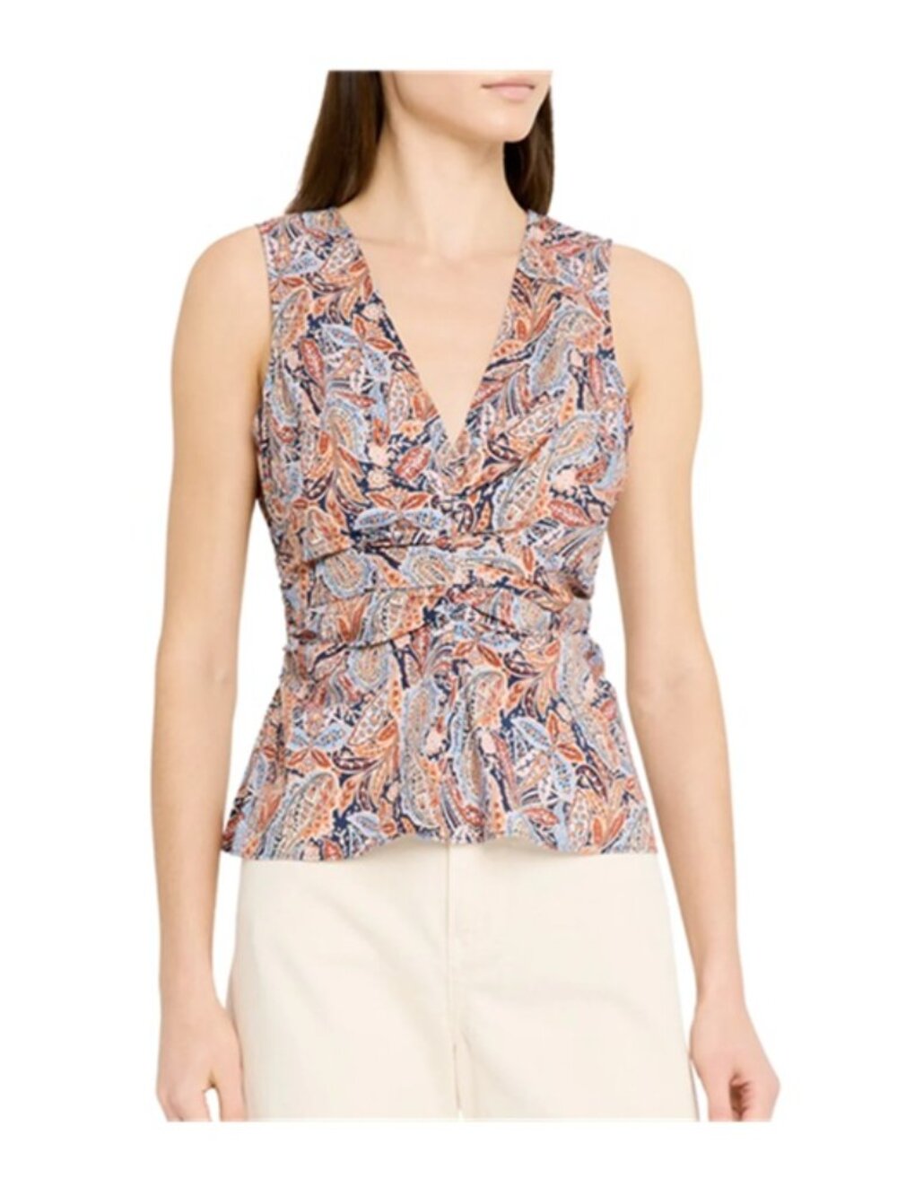 Veronica Beard Aiden Paisley Print Center Ruched Top